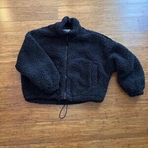 Urban Outfitters Willow Fuzzy Black Drawstring Teddy Jacket Size XS